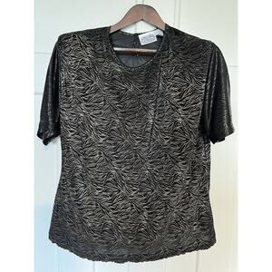 Vintage The Villager Women's Blouse Large Art Deco Party Black Metallic